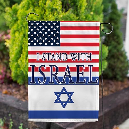 Miniatura 3 de Bandera de jardín con texto en inglés "I Stand with Israel", bandera de Estados Unidos de 12.5 x 18 pulgadas, bandera de doble cara con apoyo para