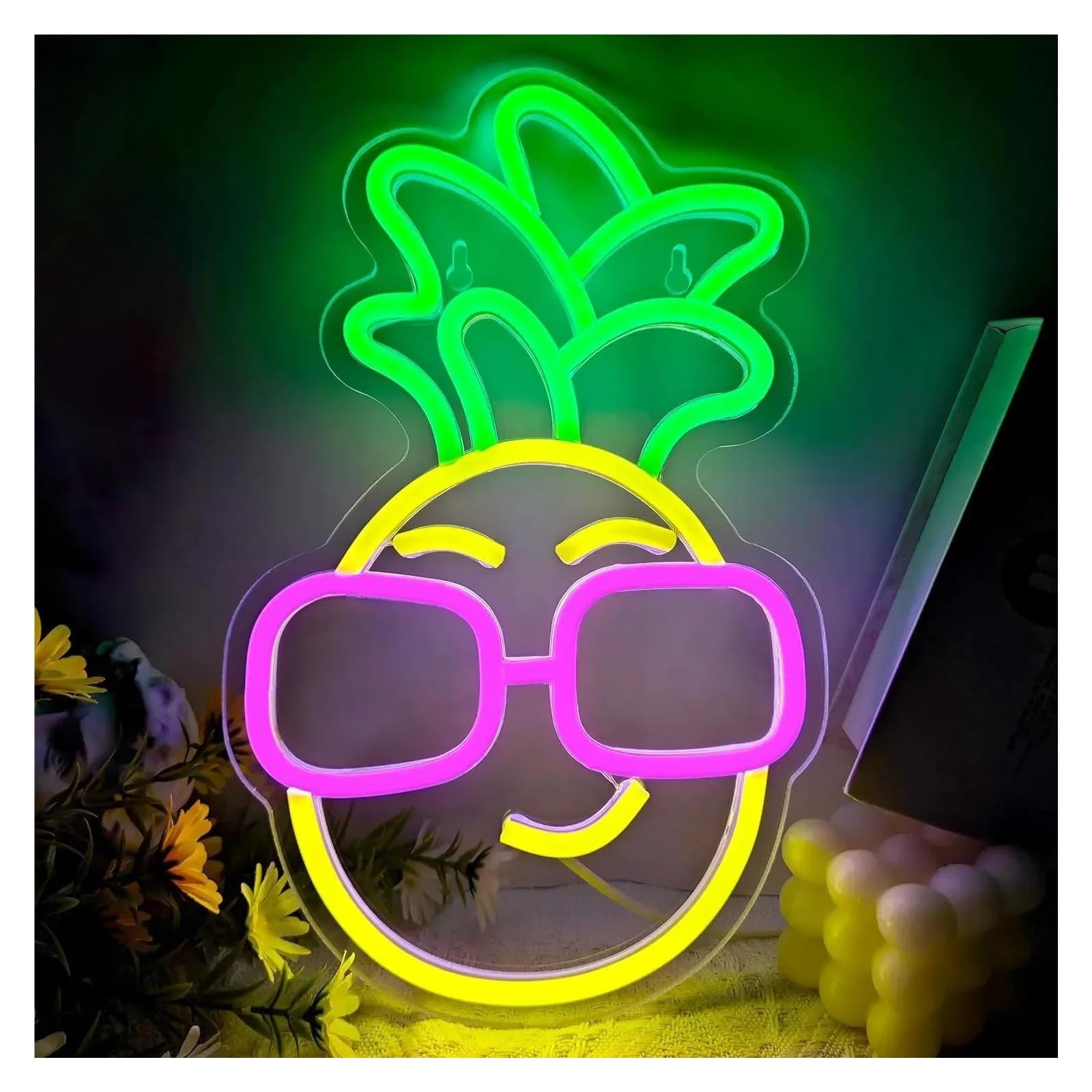 LEMST Signs Lamp Pineapple Neon Signs for Home Wall Decoration Home Lights Decorative Neon Lights, Cool Pineapple Neon Signs 19x30cm