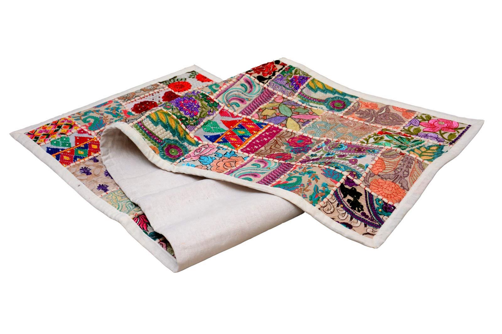 Chemin de table patchwork indien vintage 40x178 cm brodé main multicolore Motif 3