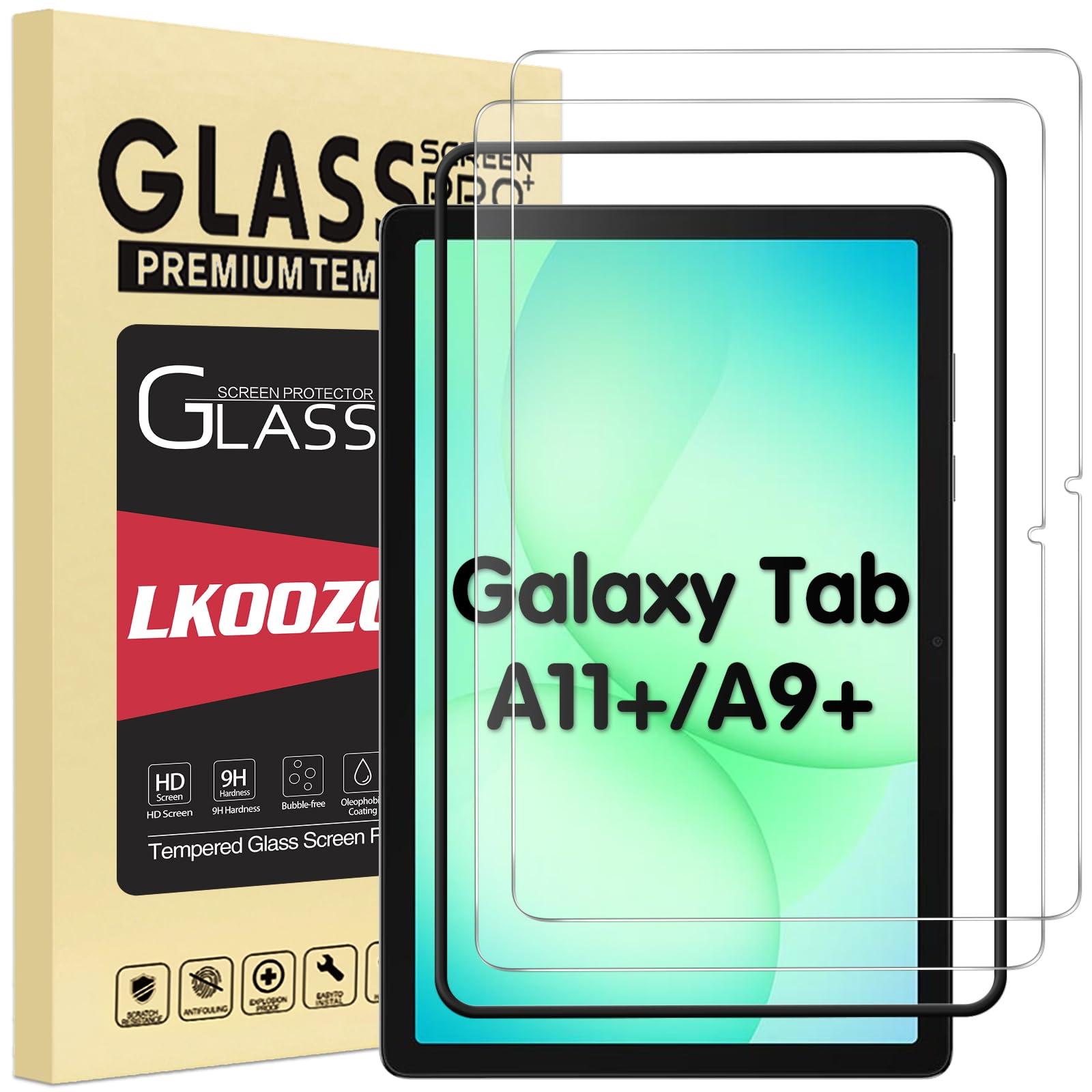 LKOOZO Schutzfolie für Samsung Galaxy Tab A11+ / A9+ 11 Zoll, Panzer Schutz Glas mit Rahmen-Installationshilfe mit Galaxy Tab A11 Plus / A9 Plus, HD Displayschutzfolie, Kratzfest, 2 Stück