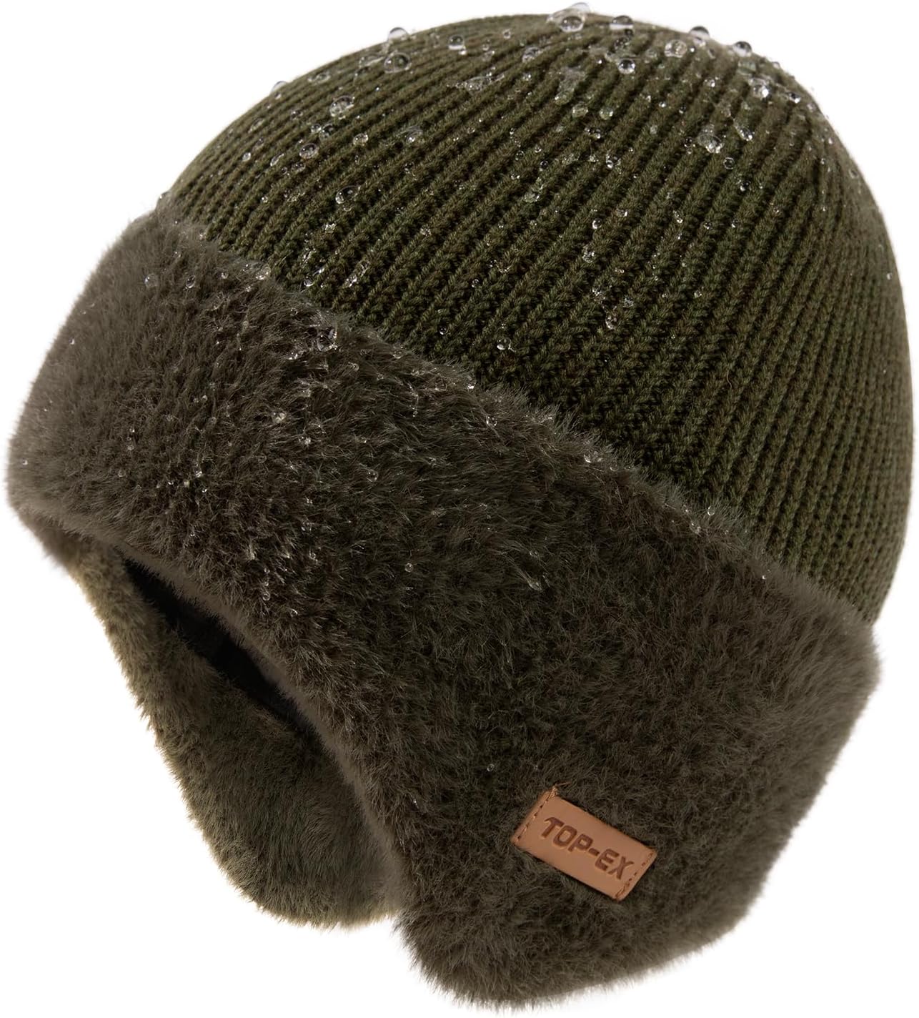 TOP-EX DryKnit™ Waterproof Fleece Lined Beanie with Ear Flaps – Merino Wool Thermal Hat for Men