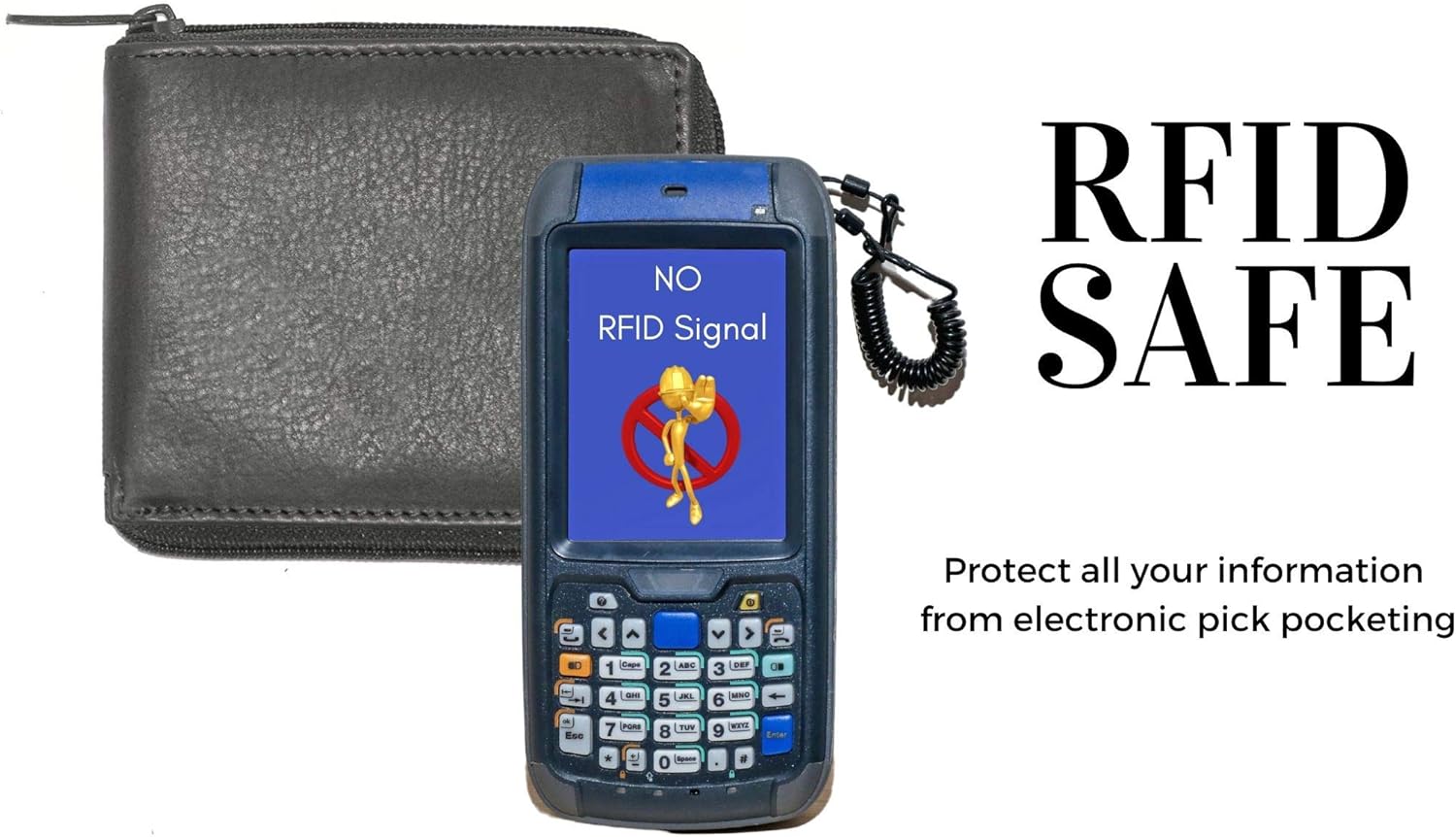 RFID Men's Leather Zipper wallet Zip Around Wallet Bifold Multi Card Holder (Black) - Image 5