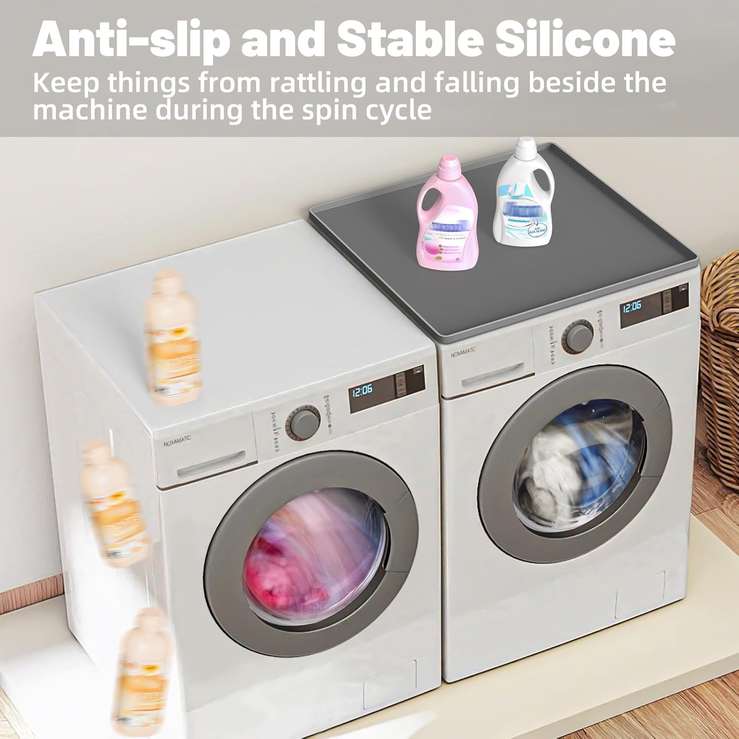 NAMTSO 2 Pack Washer and Dryer Covers Silicone Mat - 25.6"x23.6" Washer Dryer Countertop, Waterproof Washing Machine Pan, Non-Slip Front Load Machine Mat for Laundry Room Organization, Gray