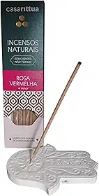 Casarittua Incenso Natural Rosa Vermelha, Sem Carvão, Não Tóxico, Varetas de Longa Duração, Tema Amor Mais porta incenso mão de Hamsá