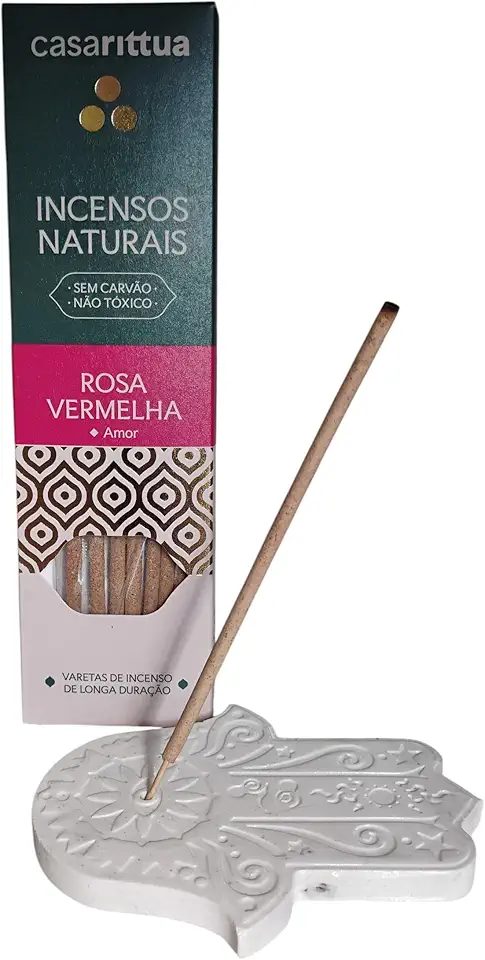 Casarittua Incenso Natural Rosa Vermelha, Sem Carvão, Não Tóxico, Varetas de Longa Duração, Tema Amor Mais porta incenso mão de Hamsá