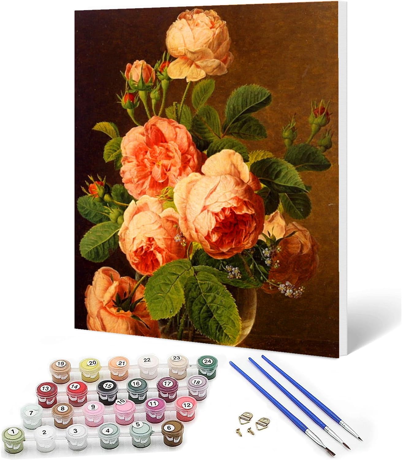 Ediximi Wooden Frame Paint by Numbers DIY Oil Painting for Adults, Beginners and Kids, 12" Wx16 L Pack Canvas Pictures Drawing Paintwork with 6Pcs Wooden Paintbrushes and Doubled Pigmen Life Bloom