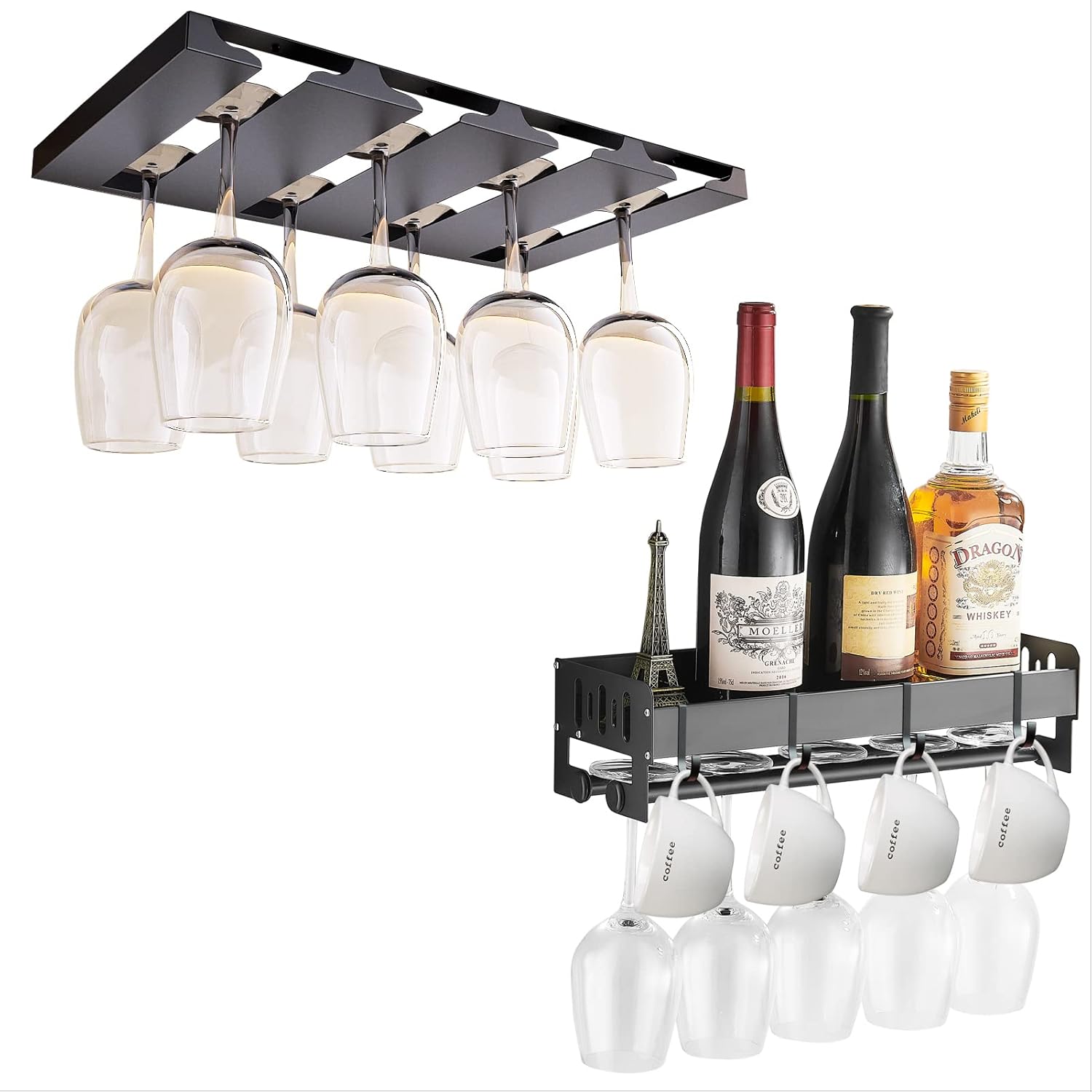 SIMVE Wine Rack Wall Mounted and Glass Holder Stemware