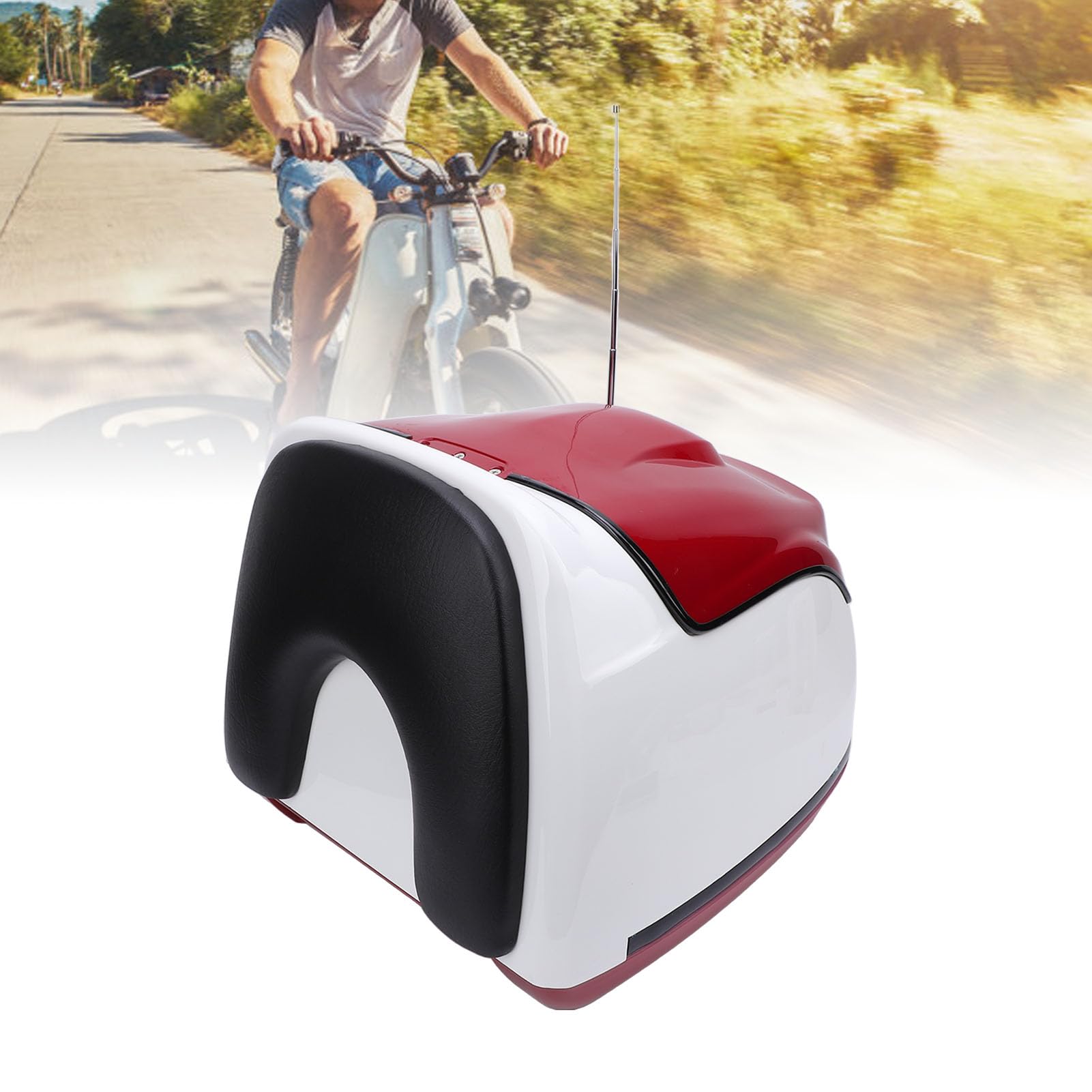 Akozon Boîtier Supérieur de Moto Résistant à l'eau, Style Rétro, Boîte de Rangement Arrière de 38l, Coffre Arrière de Moto, Scooters électriques (Rouge foncé)