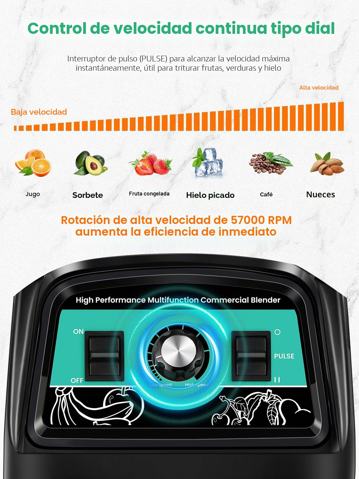 Huanyu Licuadora de jarra comercial de 3,9 L, 2800 W, mezclador de alta potencia, multifunción en uno, exprimidor triturador de hielo, frutas, jugo de verduras, comida para bebés, licuadora comercial