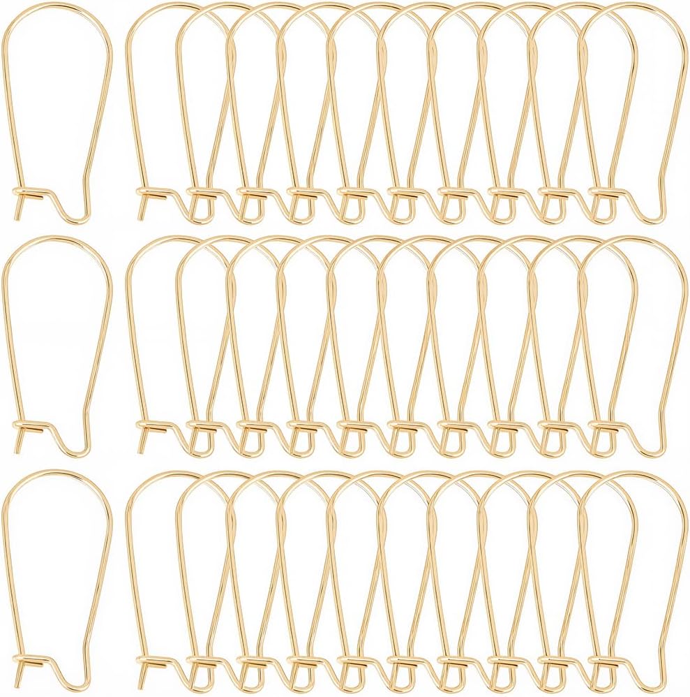 1 Box 120Pcs Real 18K Gold Plated Earring Wires Stainless Steel Earring Hooks Kidney Hoop Teardrop Earring Findings U Shaped Long Ear Wires for Jewelry Making Supplies DIY Craft Beginner