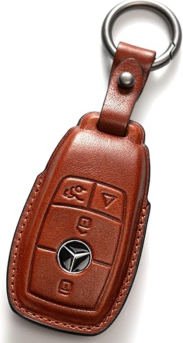 Smyfob Funda de cuero para llavero de automóvil, color marrón, compatible con Mercedes Benz, Marrón