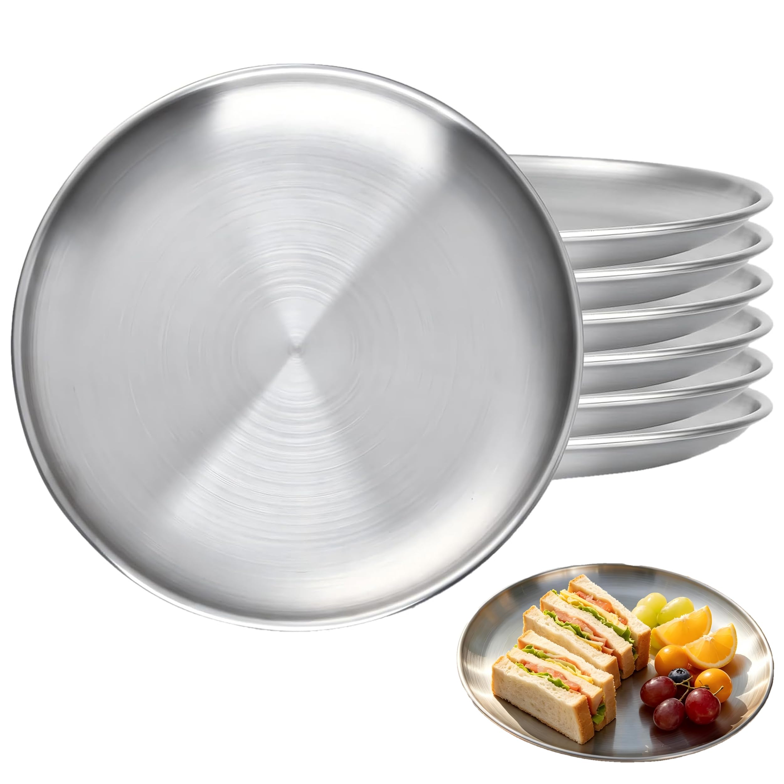 hufhnwso Stainless Steel Plates 20cm – Set of 6 Unbreakable Dinner Plates