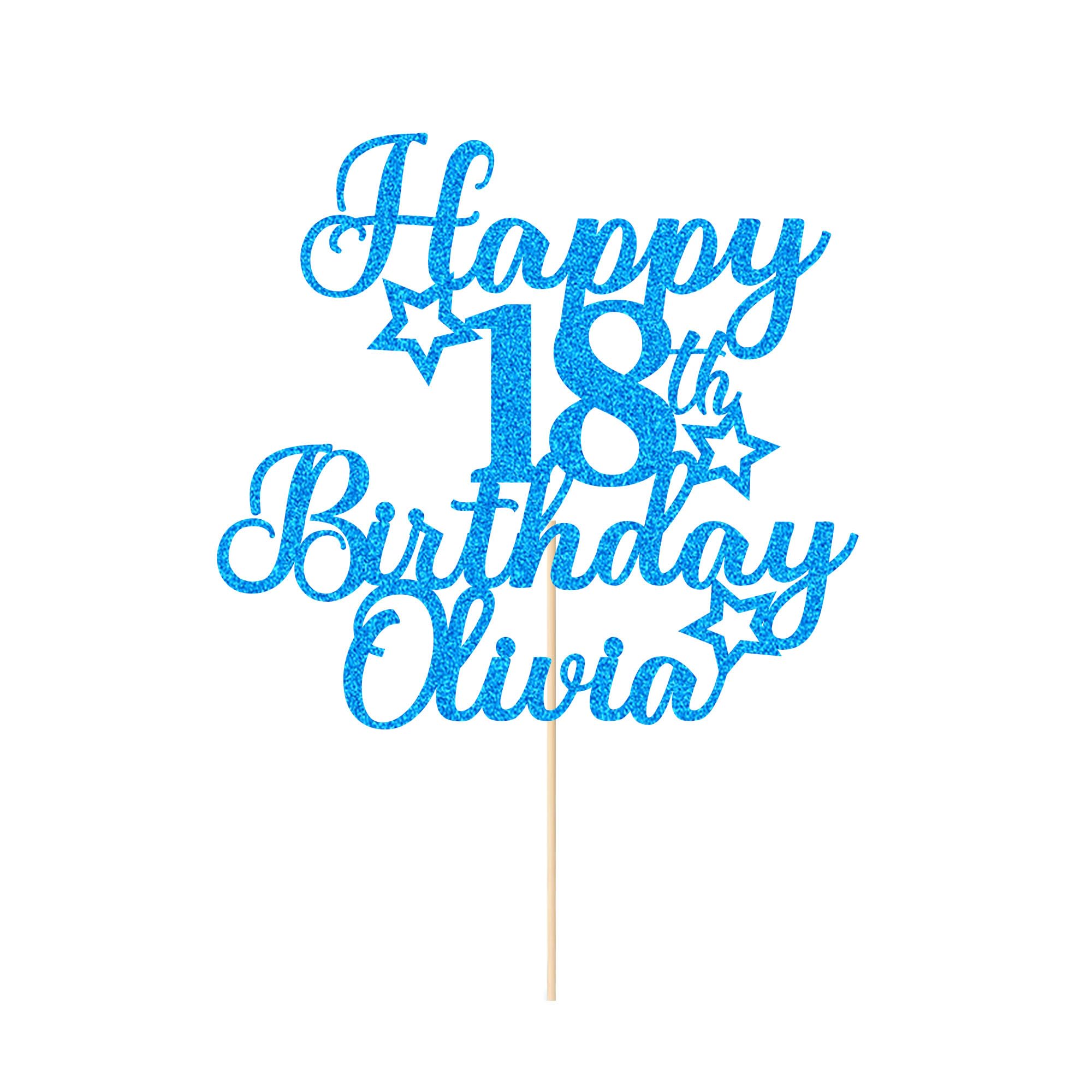 Personalised Happy Birthday Cake Topper Party Cake Decoration Customised with Any Age Name Cake Toppers for Men Boys Women Girls 16th 18th 20th 21st 30th 40th 50th 60th(Blue)