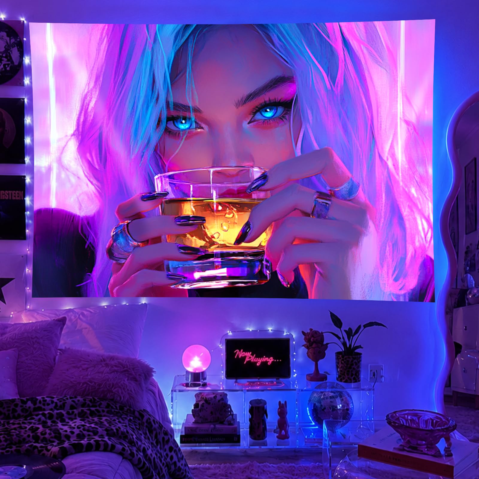 BlissYard Blacklight Tapestry Character Portrait Room Decor 78 x 59 Inch