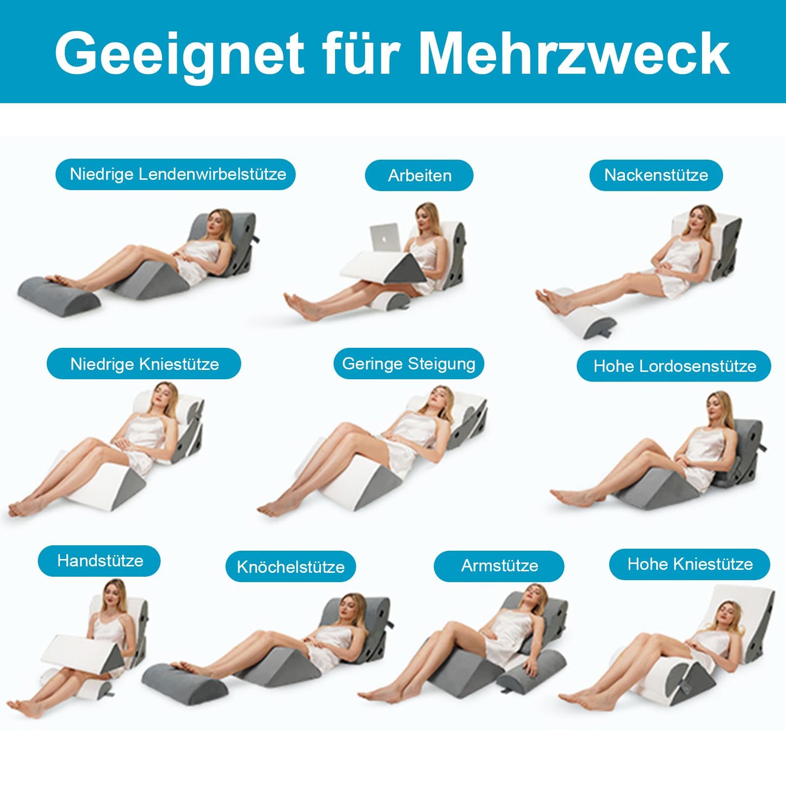 Set di 4 cuscini ortopedici per letto con sacchetti di stoccaggio e compressione, per alleviare dolori al collo, alla schiena e alle gambe dopo interventi chirurgici, contro russare e