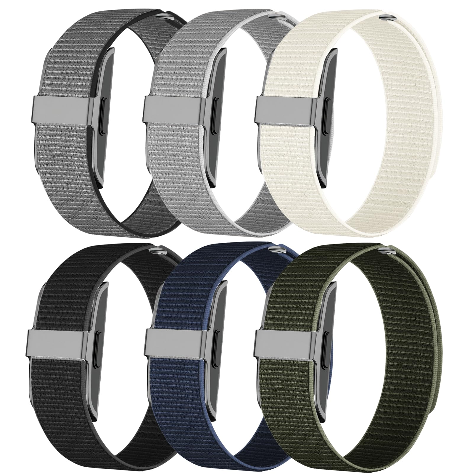 Oanux 6 Pack Nylon Loop Wristband Compatible with Hume Band Replacement 1.0, Hook and Loop Breathable Soft Strap for Fitness Tracker Women Men