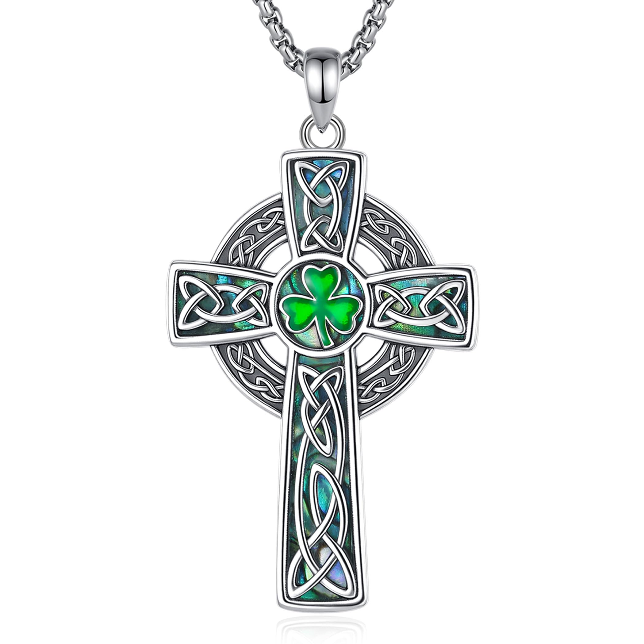 AEONSLOVE Collana Croce Celtica per Donna Uomo, Ciondolo Nodo Celtico Irlandese Argento 925 Gioielli Irlandesi con Claddagh Quadrifoglio