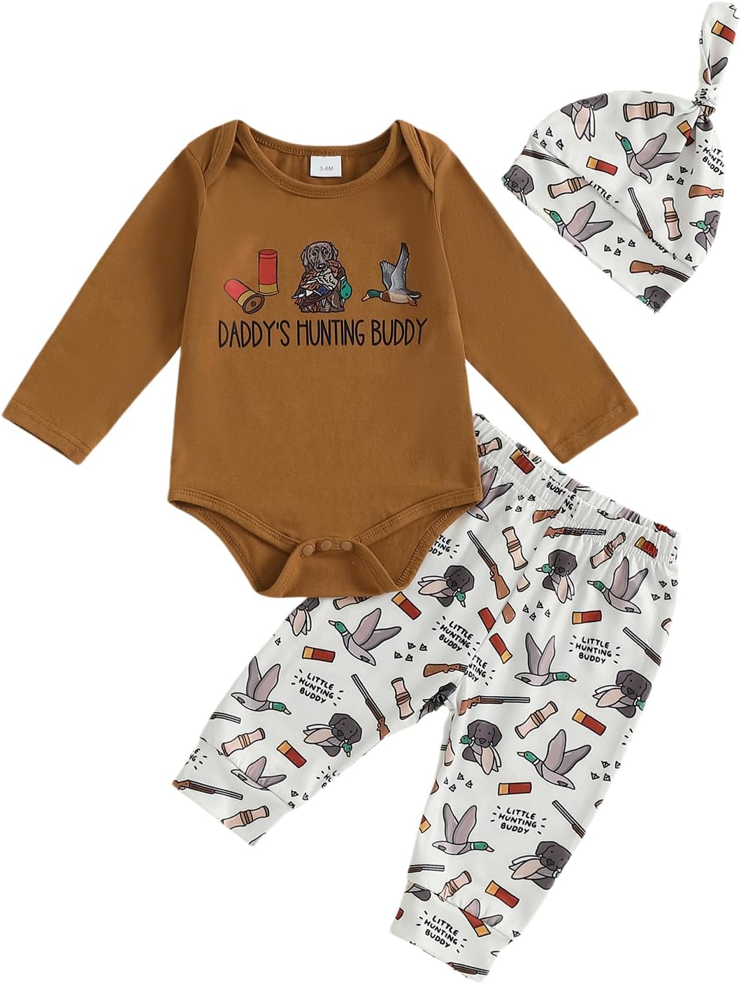 BULINGNA Newborn Baby Boy Daddy's Hunting Buddy Outfit Long Sleeve Bodysuit Romper with Pants Hat Hunting Season Clothes