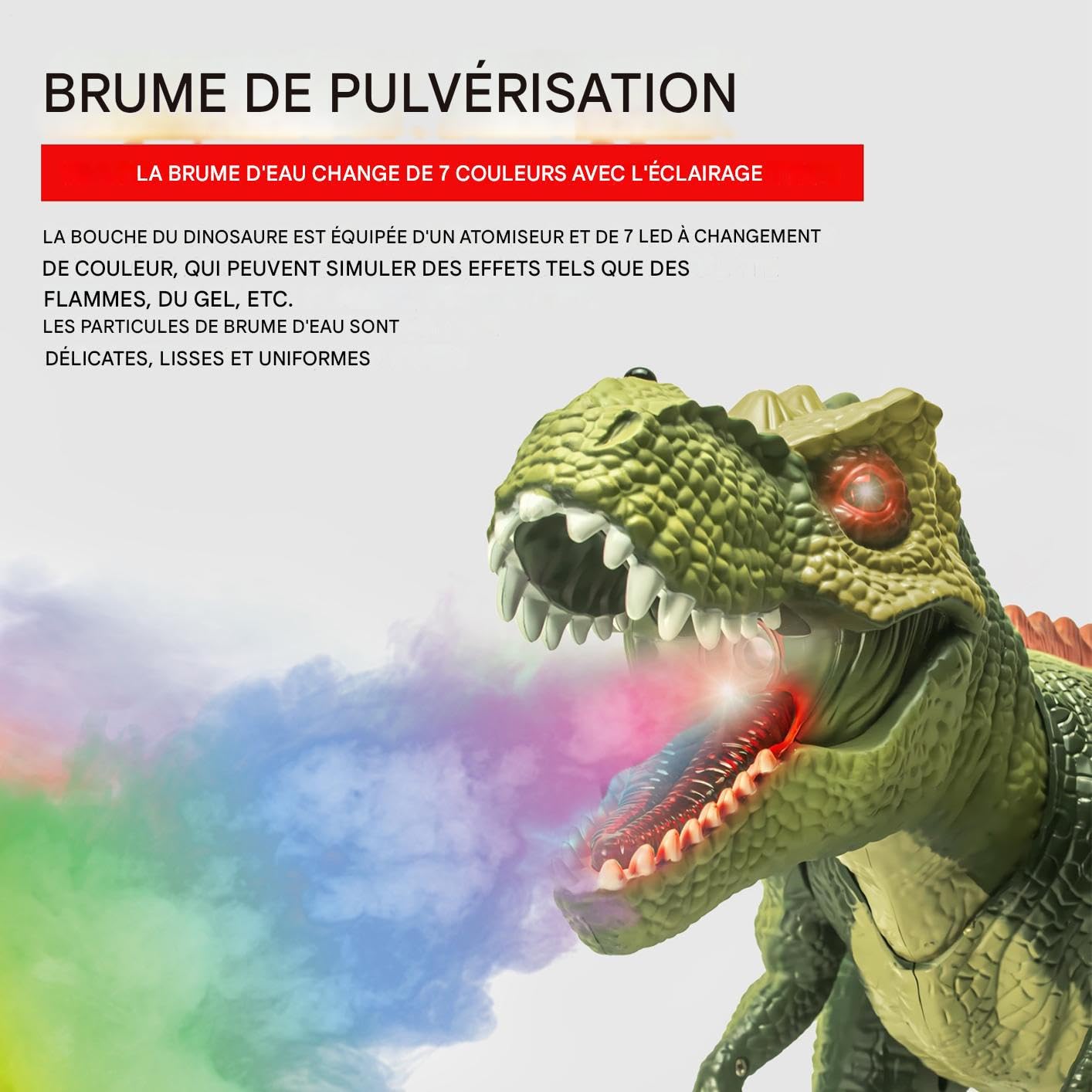 Générique Dinosaure Télécommandé,Dinosaure Électrique avec Lumières et d'eau | Animal Lumineux Marcheur avec Vaporisation pour Jardin Extérieur Maison École Maternelle