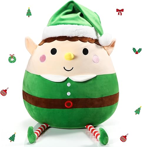 Miniatura 1 de Almohada de felpa de elfo verde de Navidad de 14 pulgadas, almohada de peluche grande de Navidad para el hogar, dormitorio, oficina, sofá,