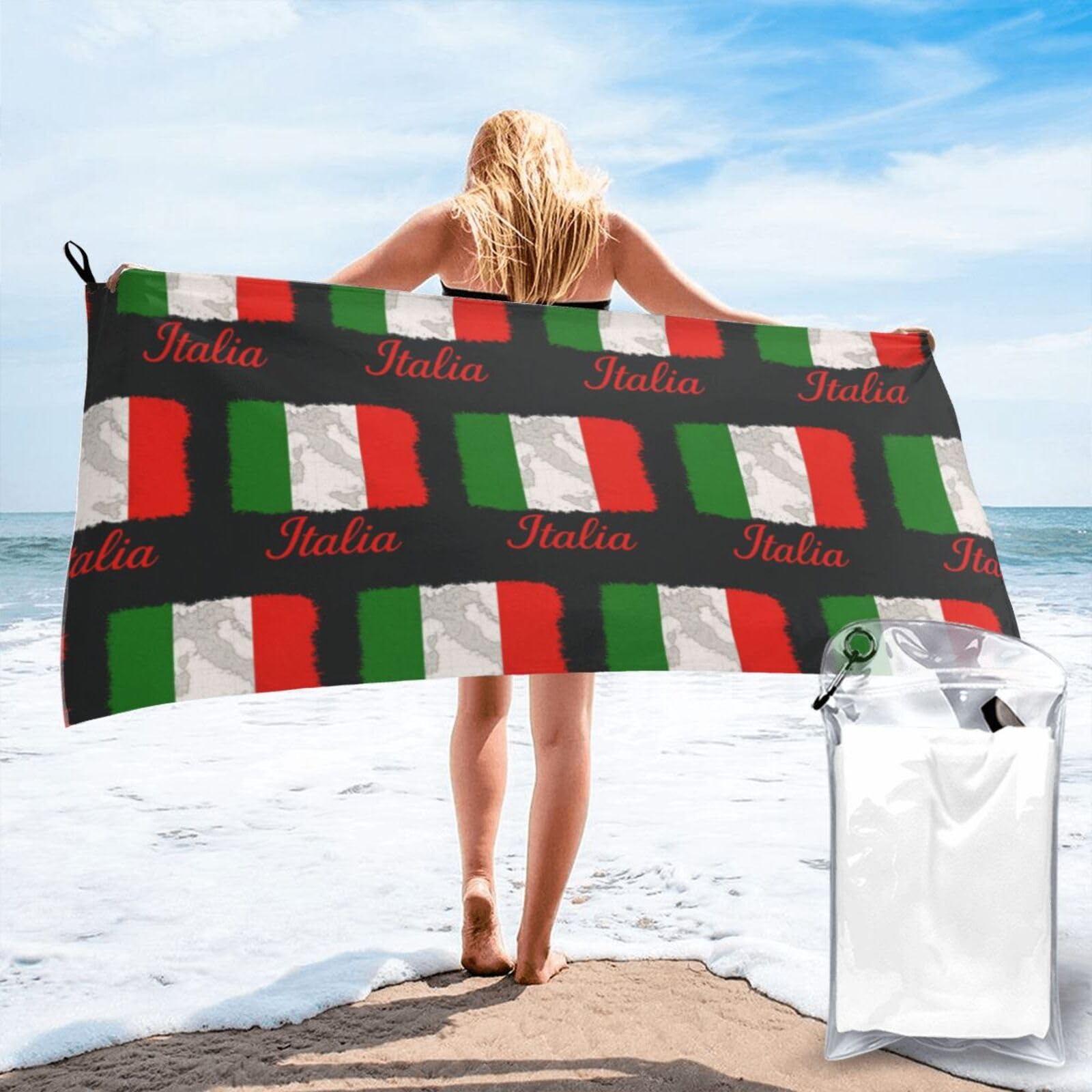 FHIZOAL Italian Flag Quick Dry Towel Microfibre Towel Super Absorbent Ultra Compact Gym Sports Beach Camping Travel