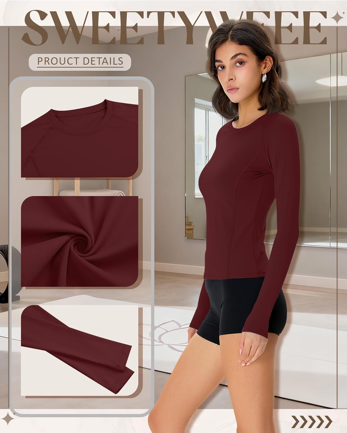 4 Pack Women's Long Sleeve Shirts Compression Crew Neck Tops Athletic Slim Fit Undershirts for Yoga Gym - Image 3