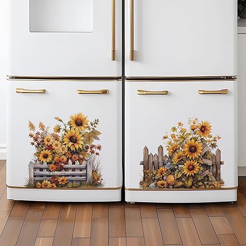 Miniatura 2 de Calcomanías de pared pintadas con flores de girasol, arte floral amarillo de sacinora calcomanías de pared de vinilo removible para cocina,