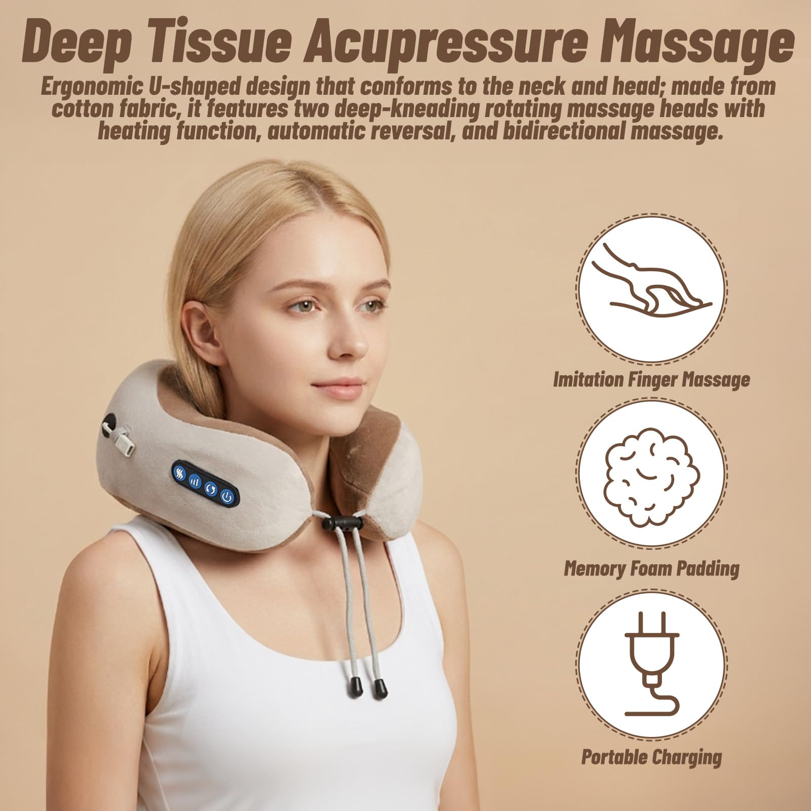 Masajeador de cuello, masajeador eléctrico de cuello con 3 niveles de fuerza y 3 modos, almohada de masaje recargable