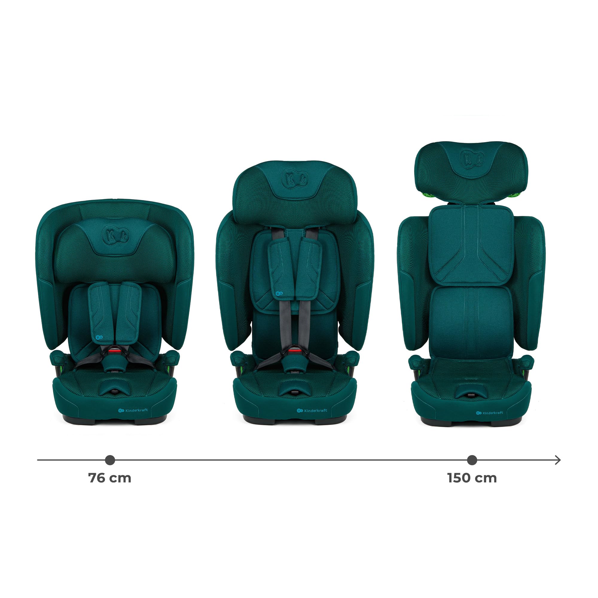 Kinderkraft FIX2GO Seggiolino per bambini i-Size, 76-150 cm, Isofix, Top Tether, saferide sensor, fino a ca. 12 anni, sistemi di sicurezza, rivestimenti di alta qualità, reclinabile, Verde