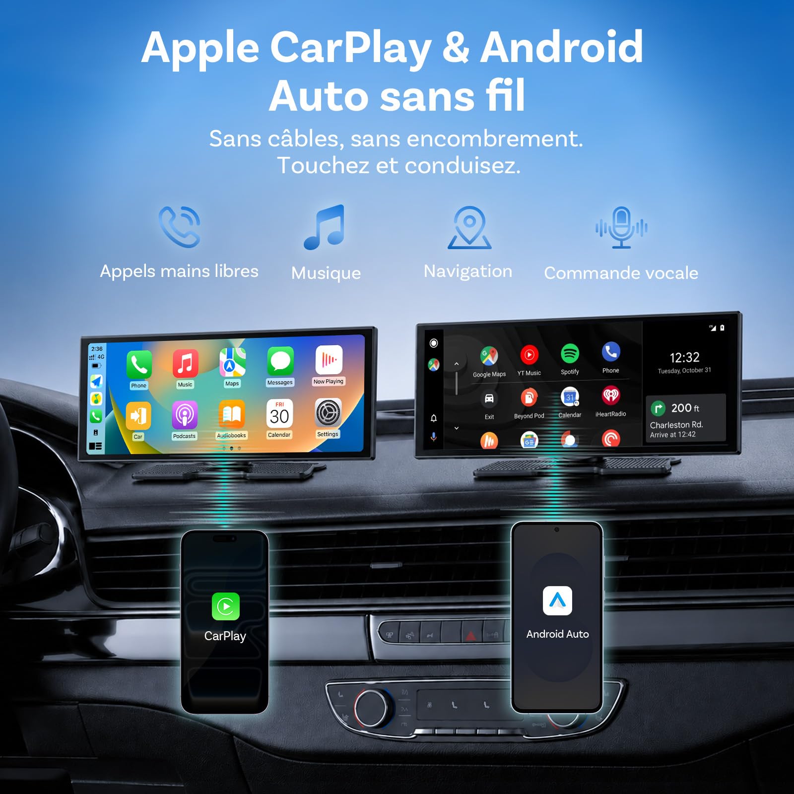 OTTOCAST ScreenFlow, Écran CarPlay 11,4" Pouces,visionnage Youtube/Tiktok, CarPlay et Android Auto,carplay Voiture, écran Tactile 1920 x 720 Pixels, caméra de recul 1080p, Android 13 OS