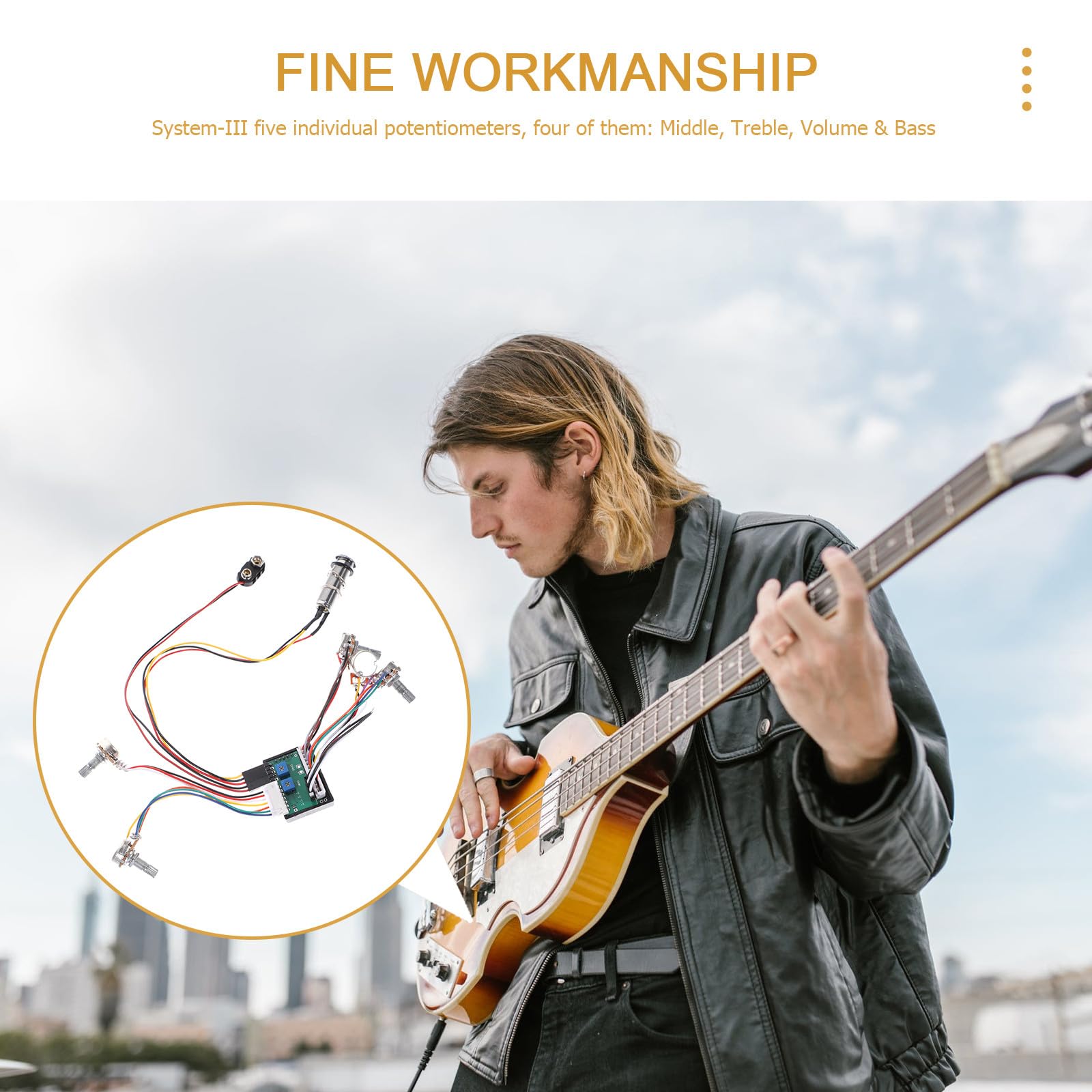 ibasenice Kabelbaum für Bassgitarre und E-gitarre mit 3-band Schaltung Bass/mittel/höhenregelung und Master Volume aus Kunststoff und Metall für Gitarrenzubehör