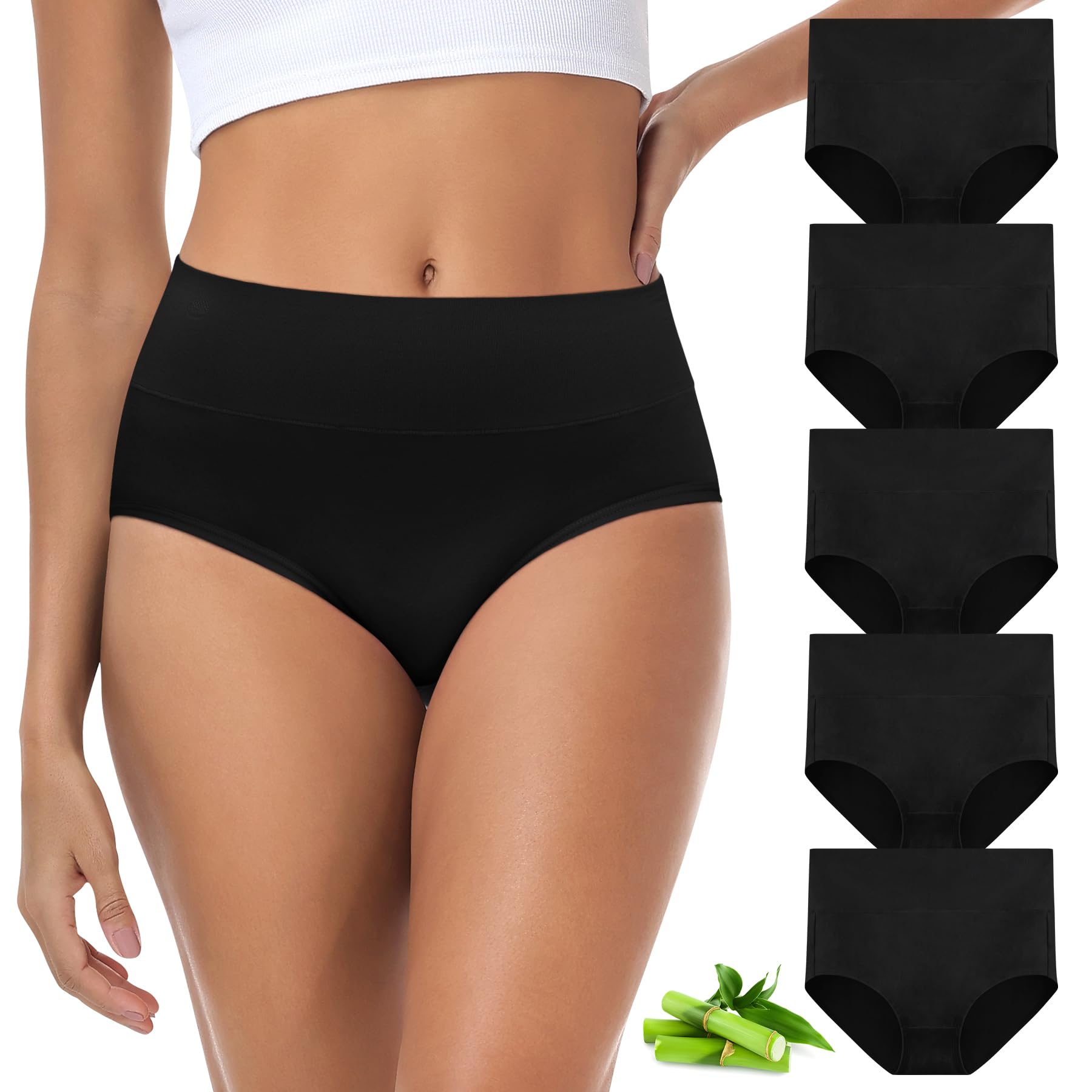 FALARY Bauchweg Damen Unterhosen Bambusviskose Soft Ladies Knickers 5er Multipack