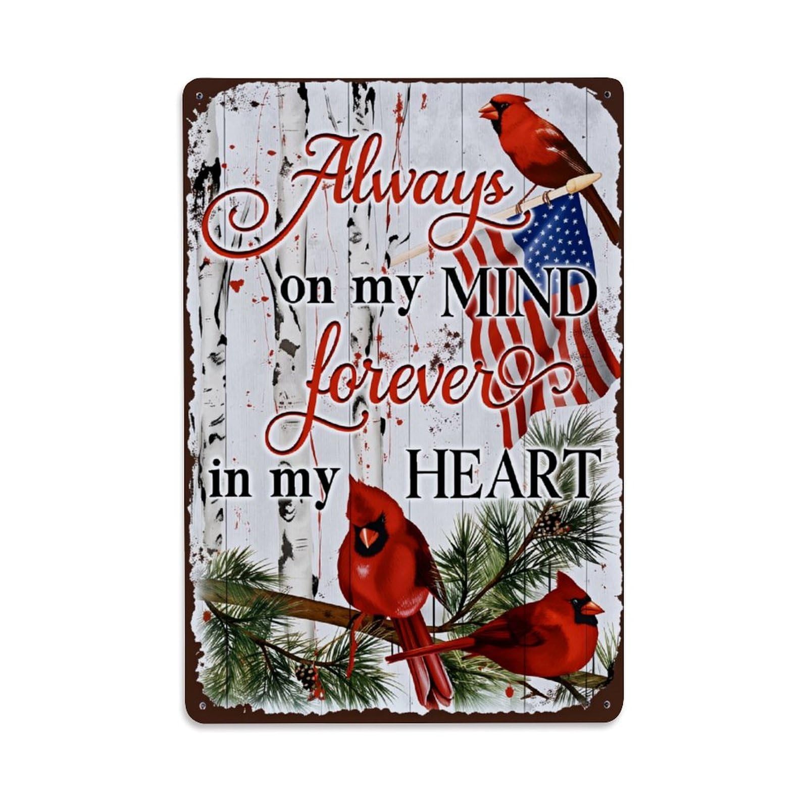 Enderetf Vintage Cardinal Birds Flag Pine Branches Tin Sign Metal Poster, Home Bar Garage Man Cave Cafe Indoor & Outdoor Wall Decoration 8X12inches
