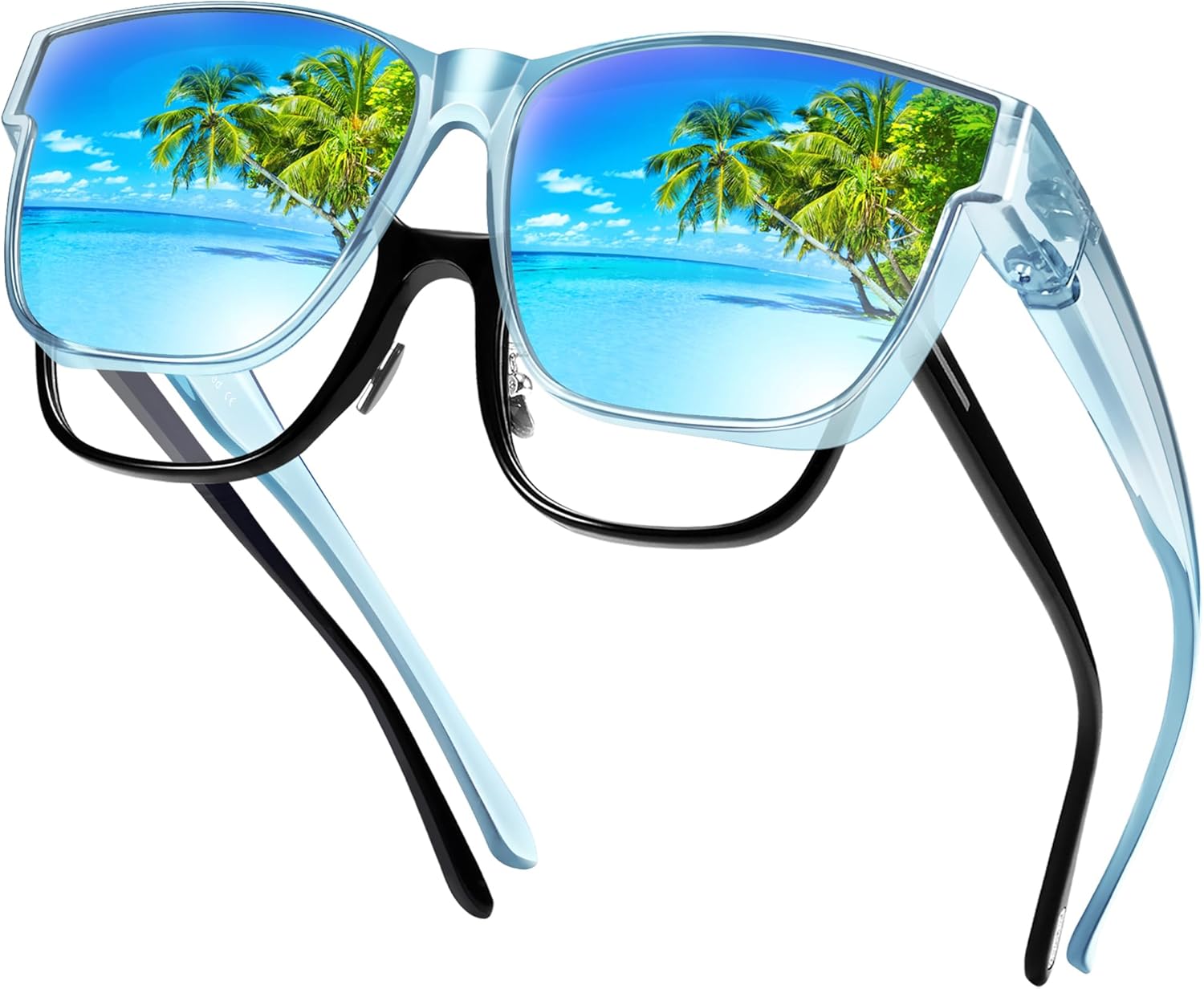 URUMQI Polarized Sunglasses Fit Over Glasses for Men Women, Oversized Square Shades UV400 Protection