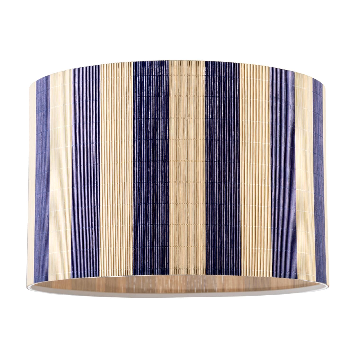 Happy Homewares Brown/Blue Chic Natural Bamboo Lamp Shade With Navy Midnight Stripes