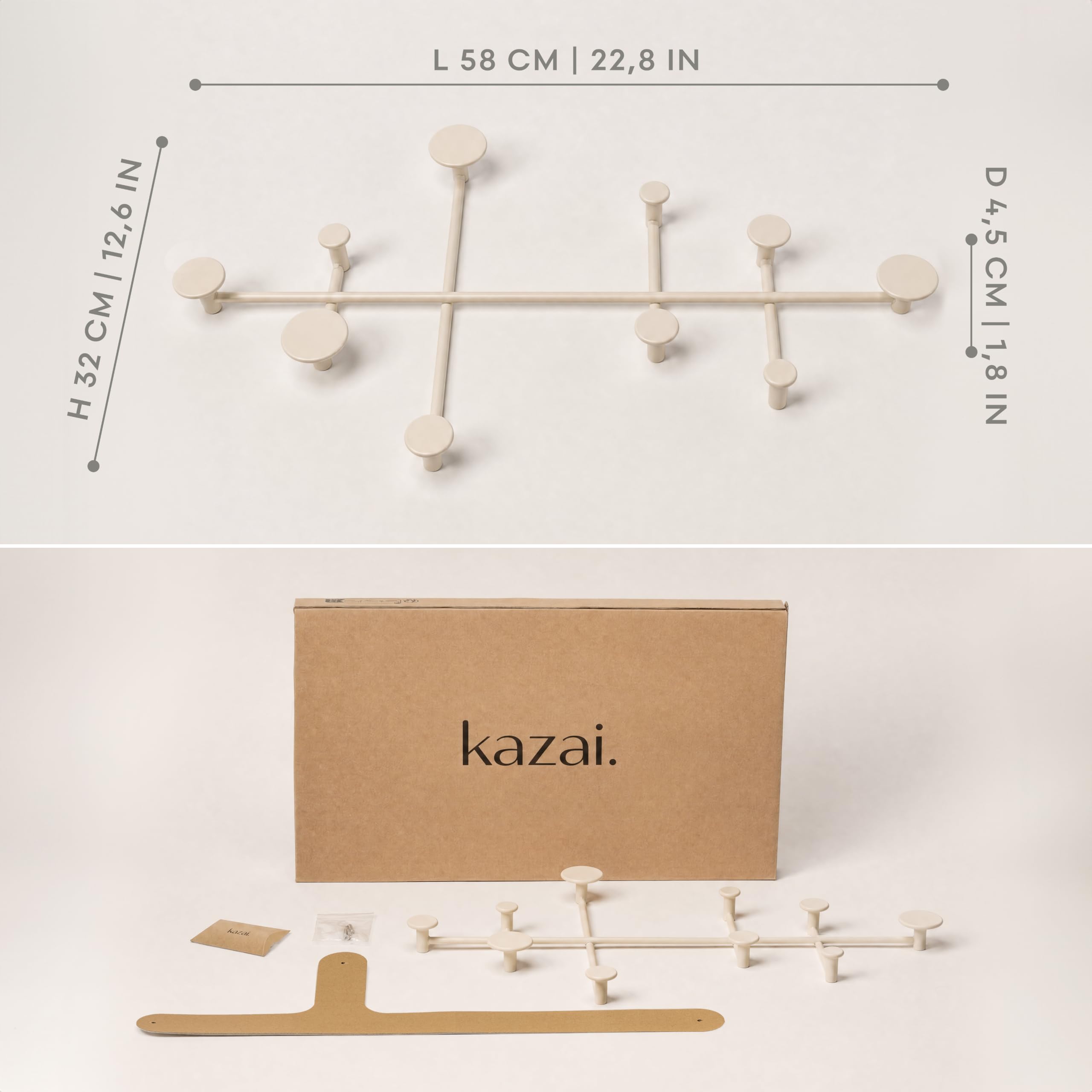 Kazai. Szafa ścienna "Sval", minimalistyczny design z Berlina, nowoczesny metalowy wieszak na ubrania / haczyki, taupe