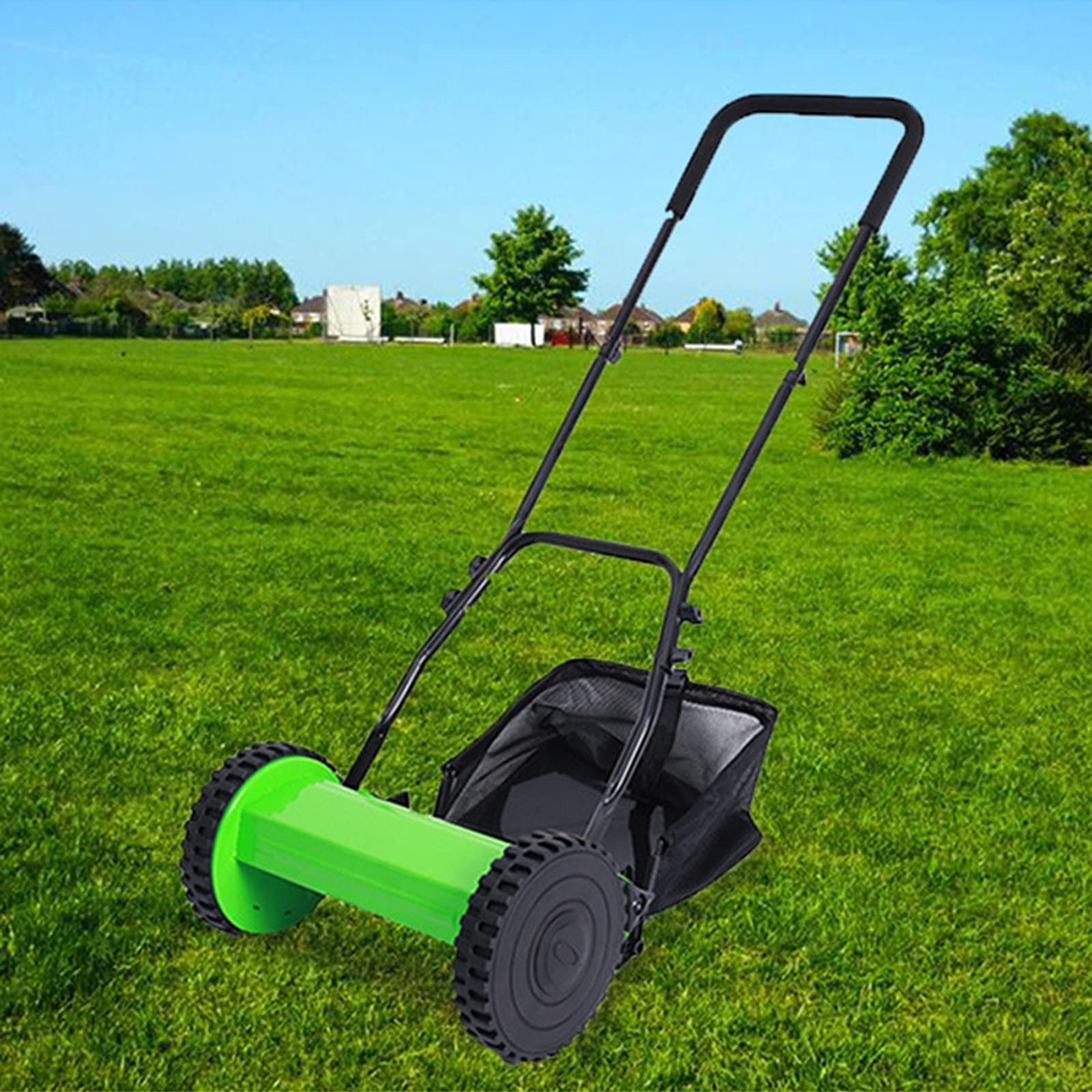 TIM-LI Cortacésped De Carrete Manual De 12 Pulgadas - Cortacésped De Empuje para El Hogar con Bolsa Recolectora Trasera, Ahorro De Espacio, Ancho De Corte 30 Cm