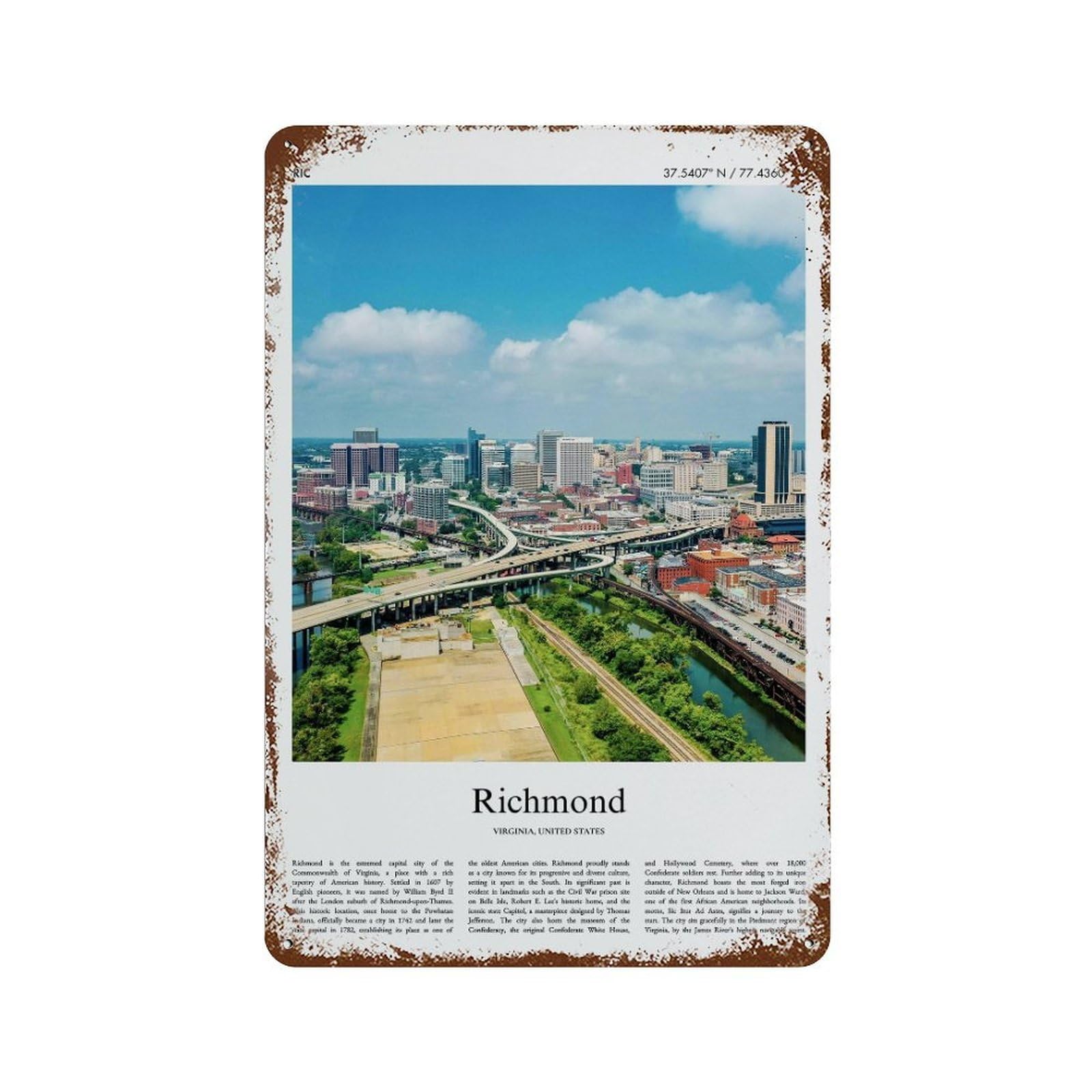 xiaoxiaoshen Richmond Virginia, United States, USA City Scenery Wall Decor Art Metal Tin Poster Modern Home Decor Art Home Bar Shop Decorations Vintage Sign 30x20cm
