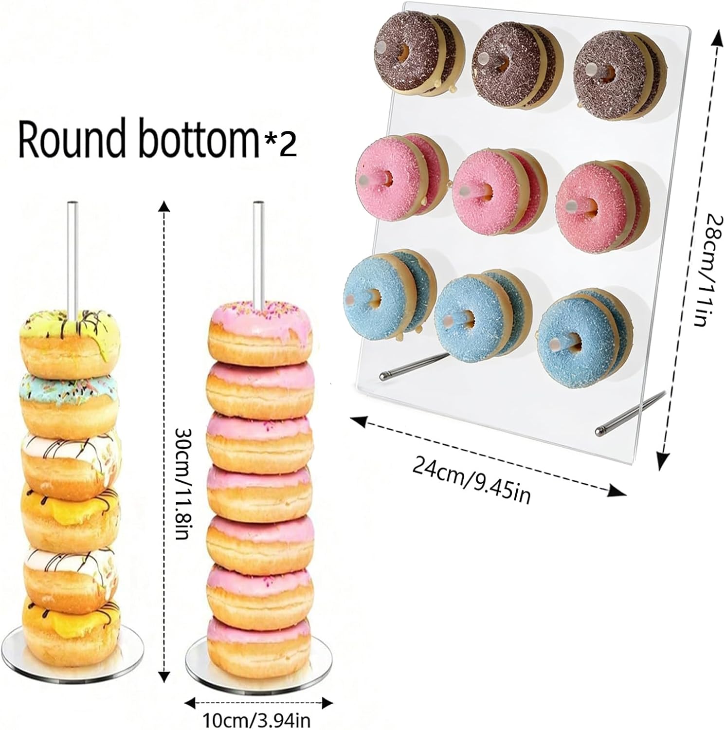 3Pcs Acrylic Donut Display Stand Tower Transparent Donut