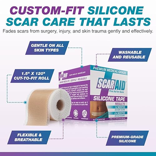 Miniatura 2 de Cinta de silicona de ajuste personalizado para cicatrices Cinta de silicona lavable y reutilizable para sección C, queloides, mastectomía, acné,