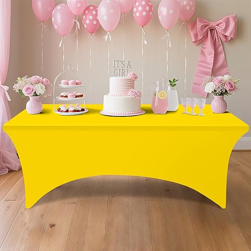 Miniatura 65 de Smiry Paquete de 2 manteles de elastano de 6 pies, elásticos ajustables, lavables y sin arrugas, rectangulares para mesa de patio, para exteriores,