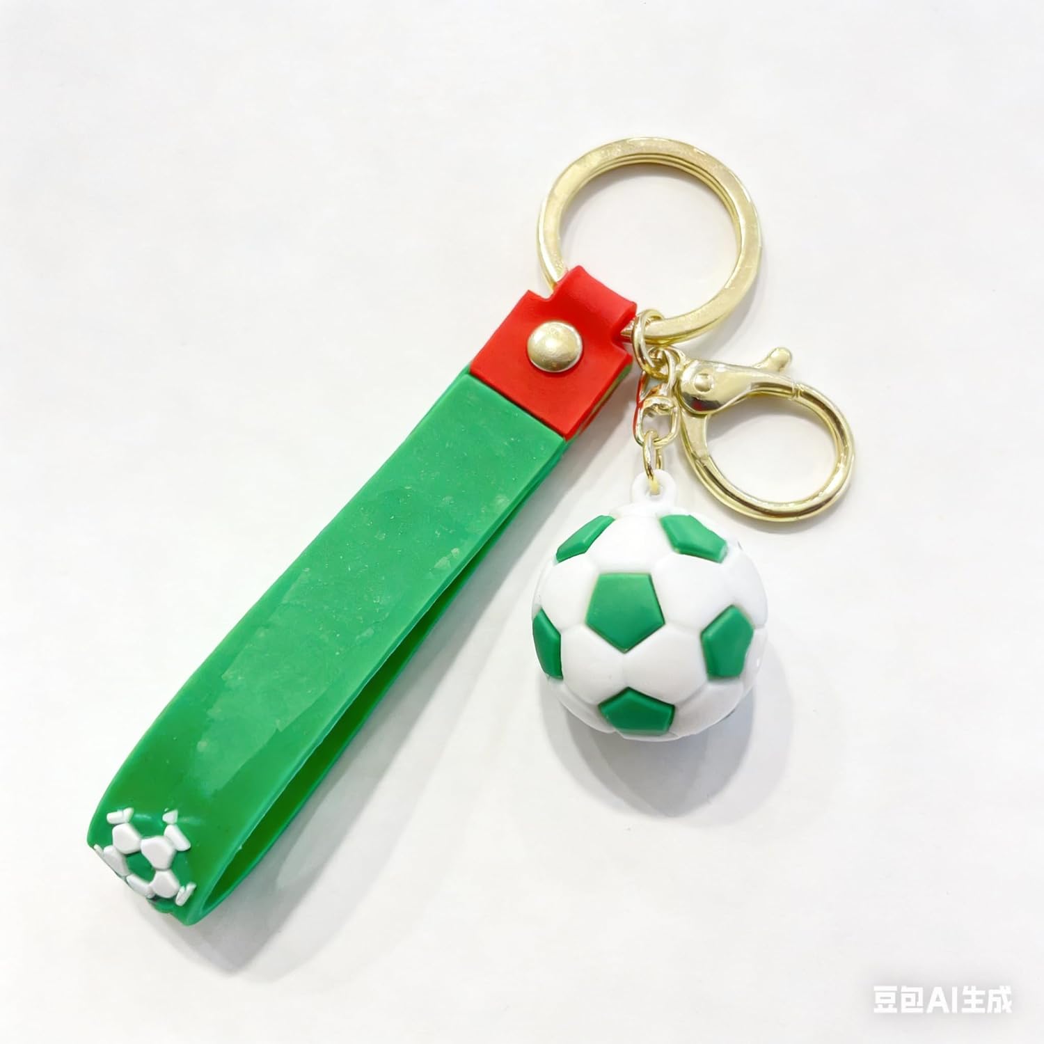 Soccer Ball Keychain with Stylish Strap 3D Silicone Football Bag Charms Keychain Perfect for Sports Fans Gifts (Green)