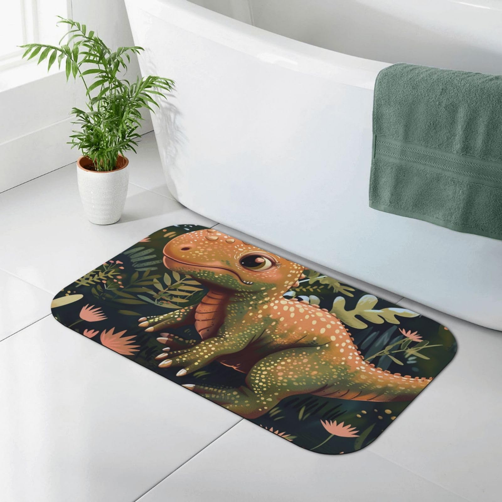 Tapis de salle de bain antidérapant motif dinosaures 80x50cm