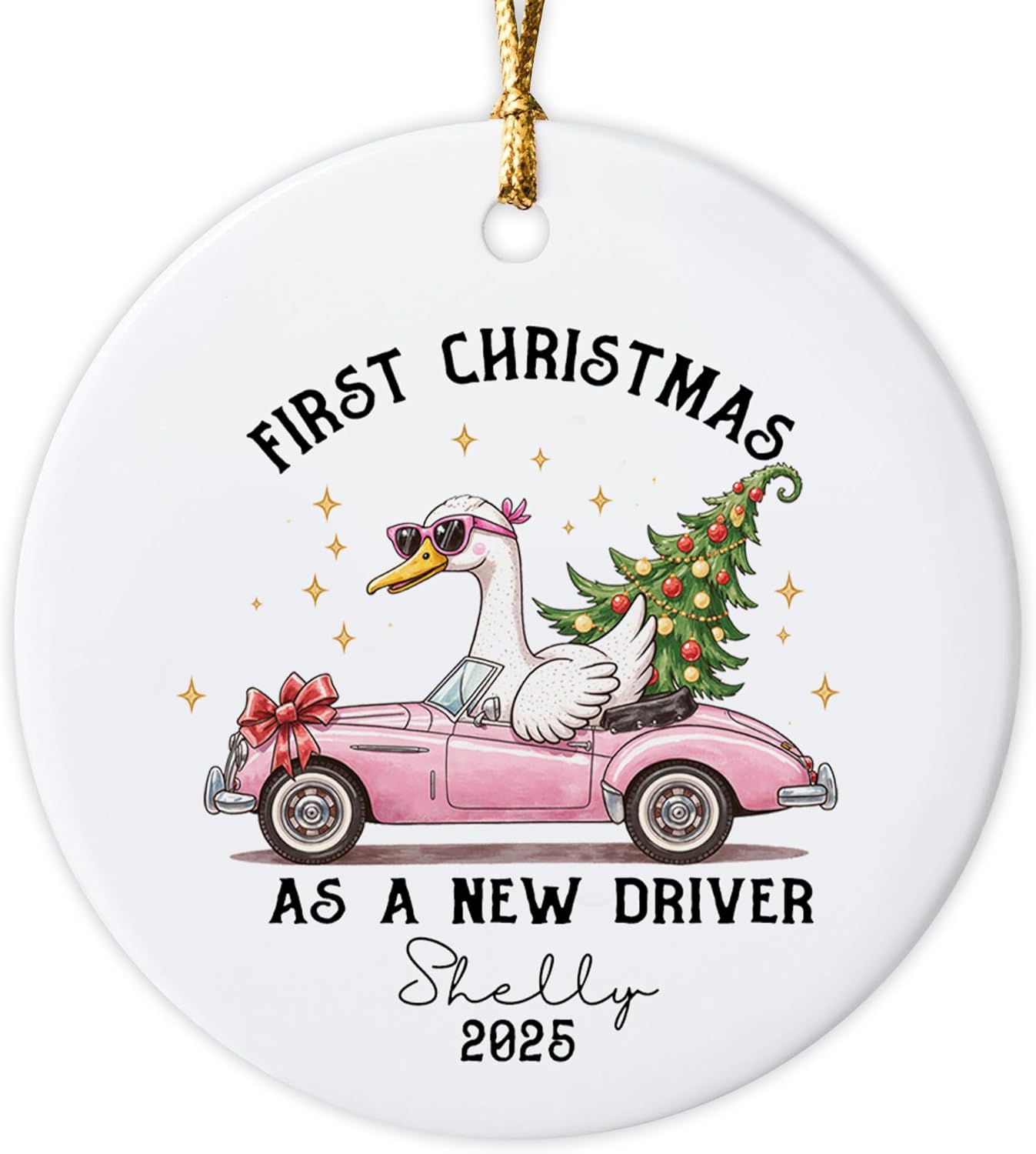 VOTANTA Personalized New Driver Christmas 2025 Ornament - Custom Name First Car Keepsake for Teens, Durable 3-Inch Ceramic Hanging Decoration