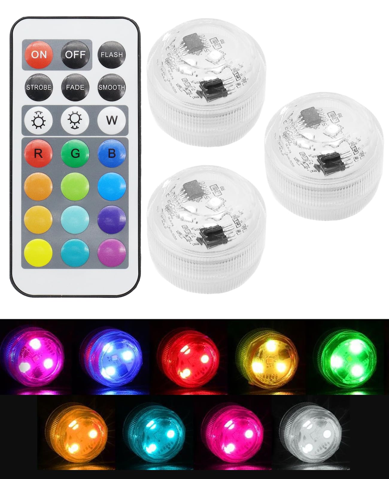 hommova 3 PCS Small Submersible LED Light Set, RGB 13 Colour Changing Waterproof Tea Lights with Remote Control for Wedding, Aquarium Pool Tub Vase Party, Bath