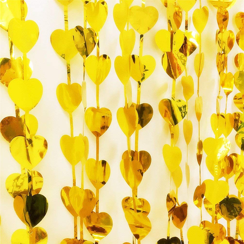 Partymane Gold Heart Shape Foil Curtain/Backdrop for Decoration (3 x 6