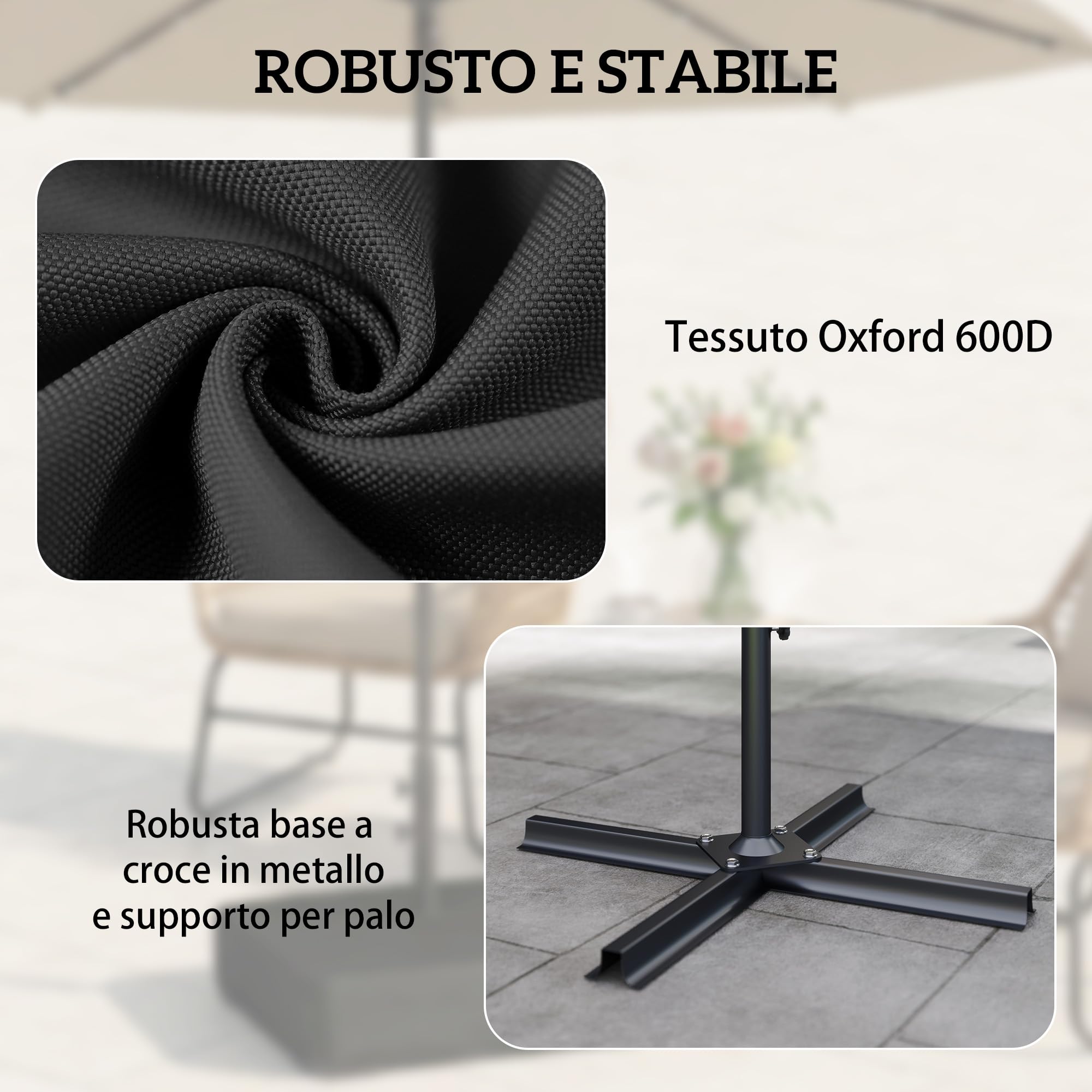 Outsunny Base per Ombrellone Riempibile con Sabbia 80 kg in HDPE Nero | Sabbia Bagnata 90 kg, Basamento per Ombrellone da Giardino, per Pali da Ø48 mm