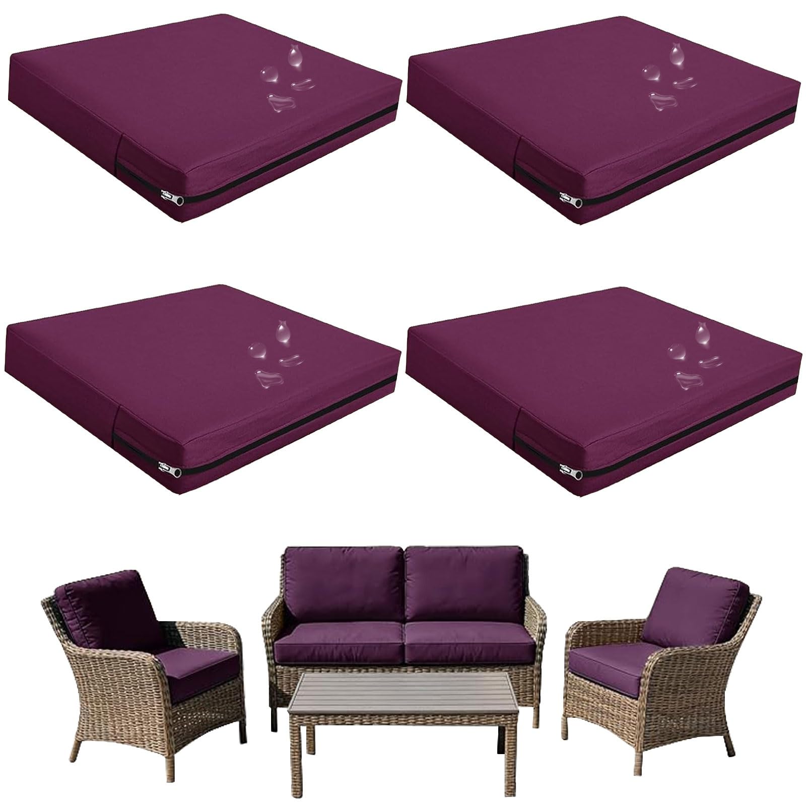 Replacement Outdoor Cushion Covers Waterproof, 65x65 60x60 50x50cm set of 6/4/2/1 Garden Sofa Seat Cushion Slipcover With Zipper for Chairs, Patio and Rattan furniture(Color19,33x65x10cm(4pcs)) — image 1