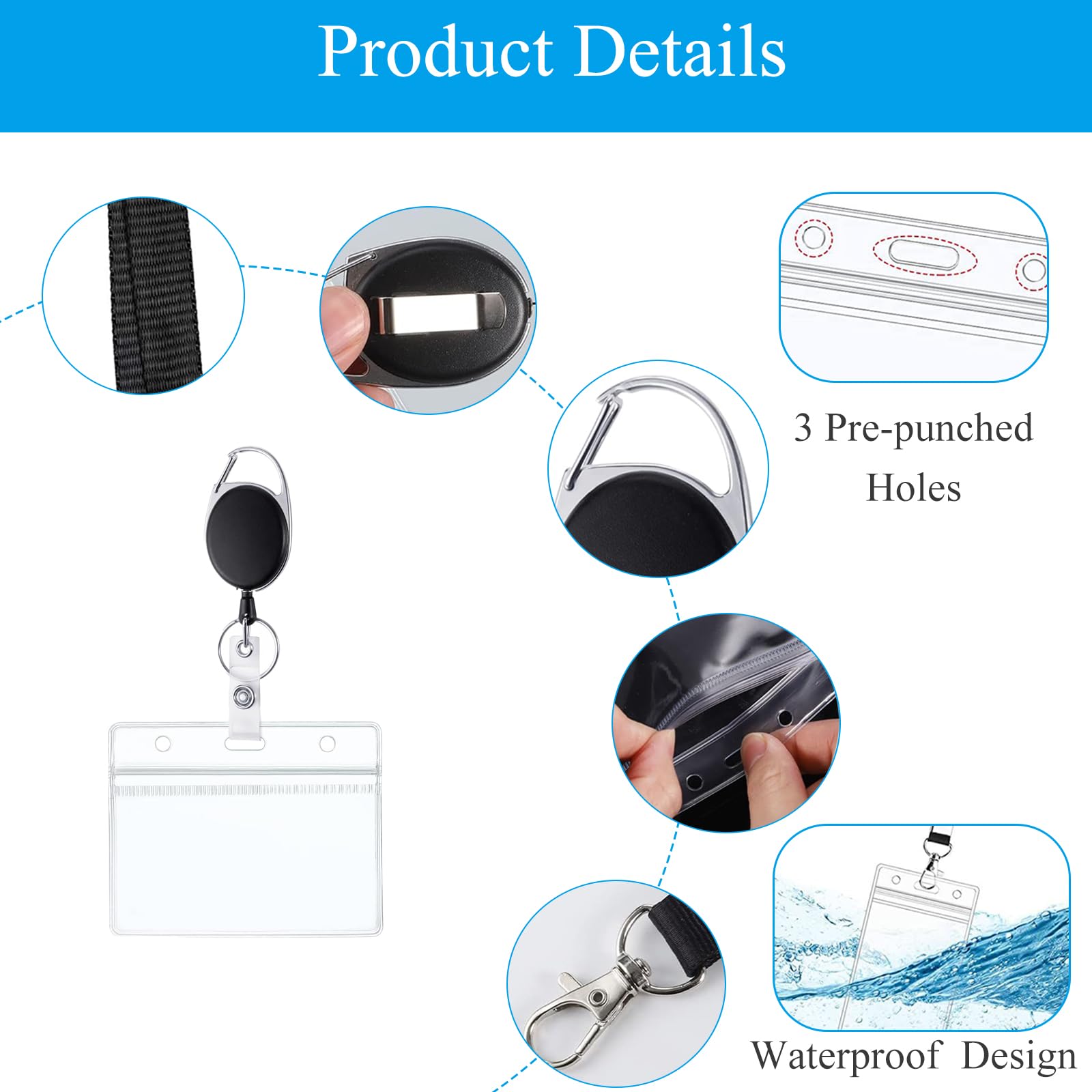 2 Pièces Porte Badge, Porte Badge Enrouleur, Plastique Extra épais, Robuste, Doux, Transparent