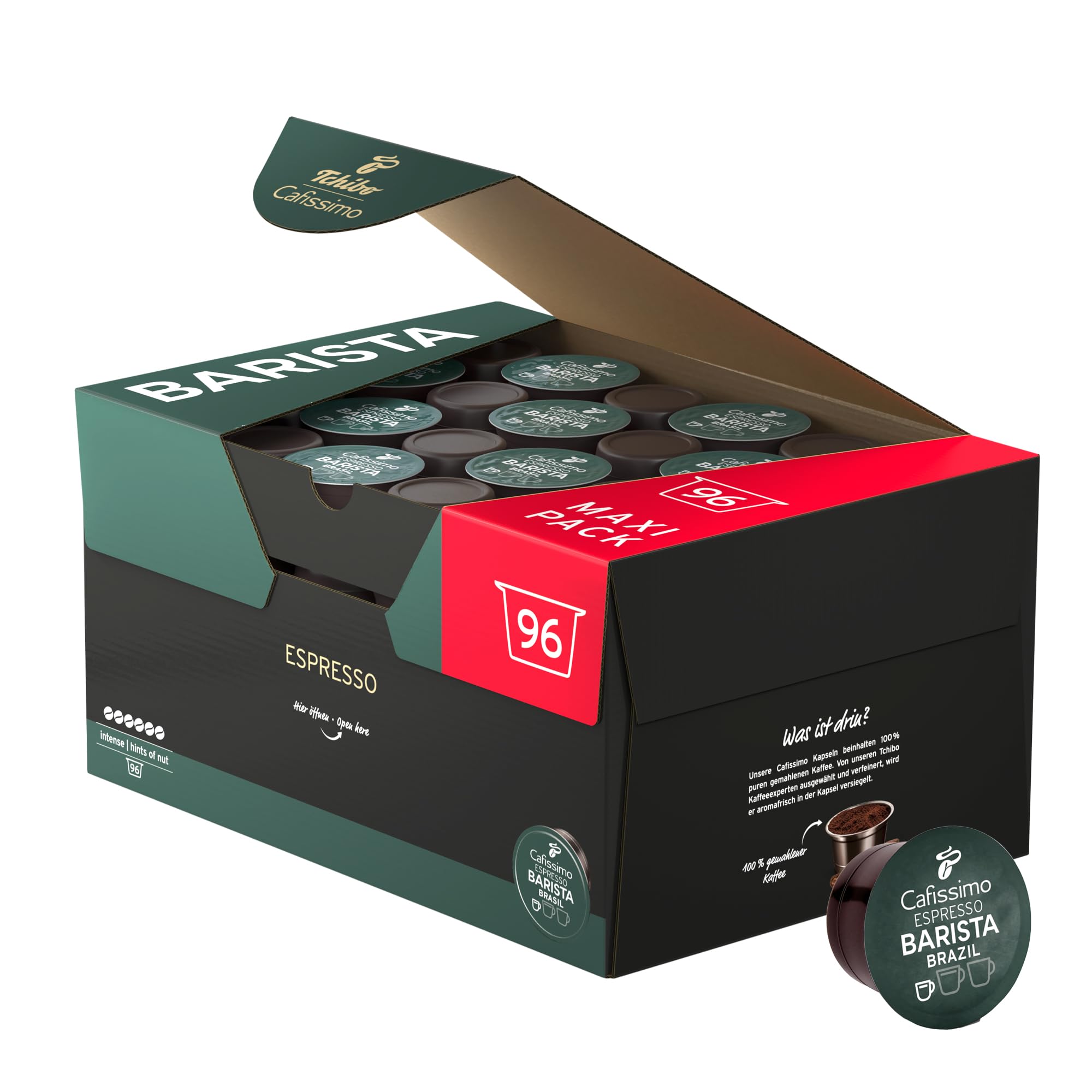 Tchibo Cafissimo Vorratsbox Espresso Brasil Kaffeekapseln, 384 Stück – 4x 96 Kapseln (Espresso, ausdrucksstark mit Nussnote), nachhaltig & fair gehandelt